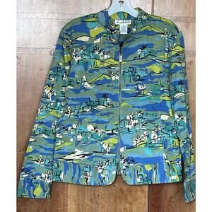 VTG Birch Hill Watercolor Print Moto Jacket M